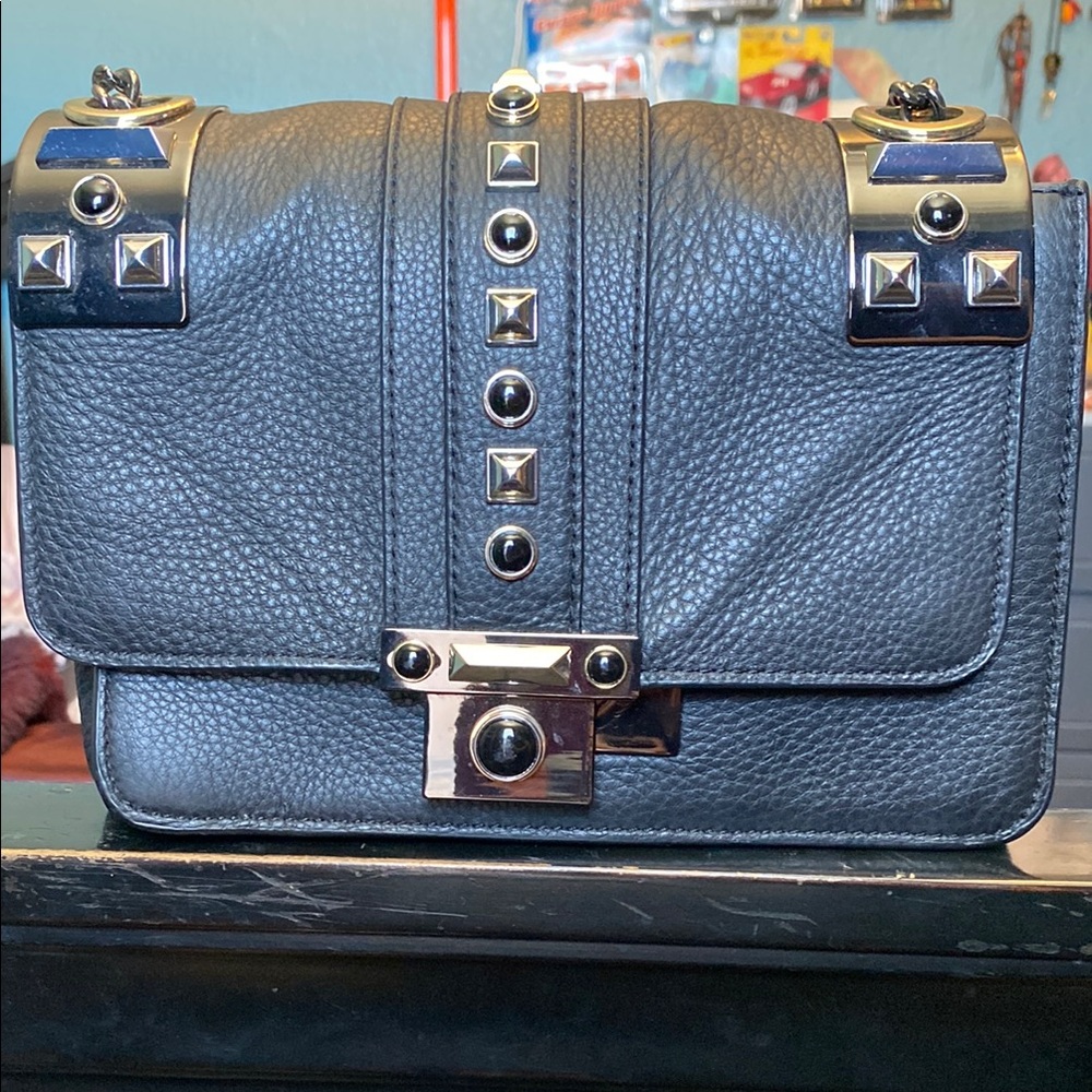 Black Studded Leather Shoulder Bag